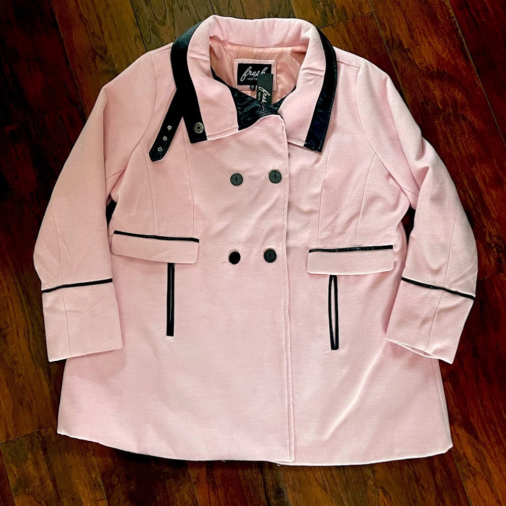 Women’s Pea Coat with Faux Leather trim